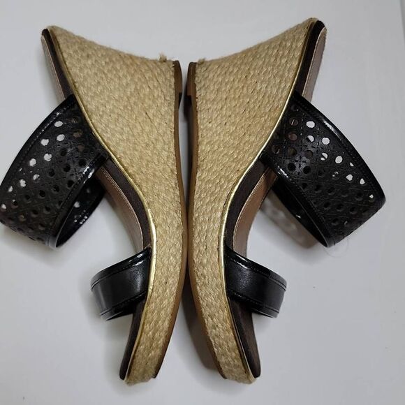 Sperry Top Sider Leather Wedges Eyelet Sisal Rope Slide On Sandals Tan Brown - Picture 9 of 16